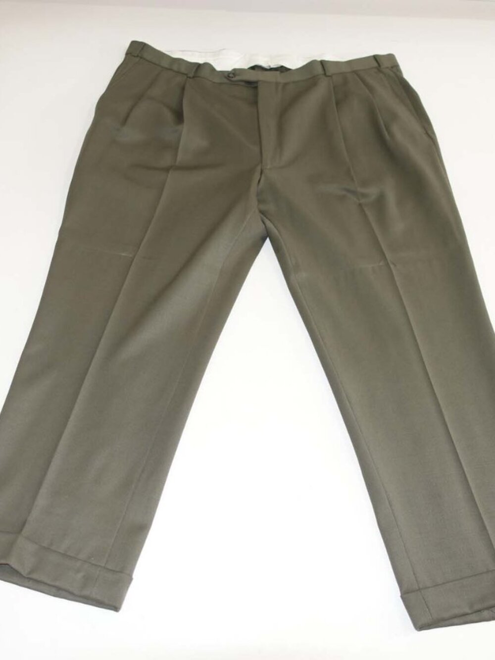 Brooks Brothers Men's Stretch Dress Pants 44 x 28 Olive Green 100% Wool Slacks